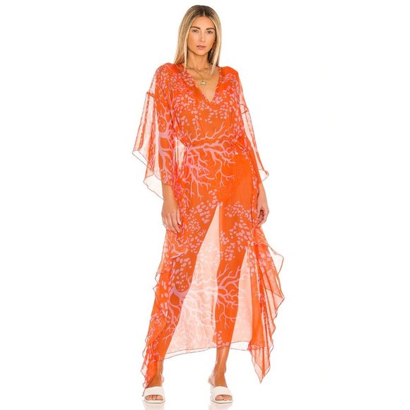 PatBO Dresses & Skirts - PatBO Coral Print Caftan in Coral